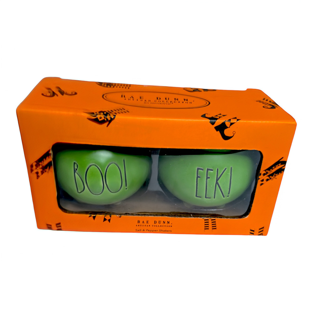 Rae Dunn Artisan Collection Halloween EEK! BOO! Salt‎ & Pepper Shakers - New